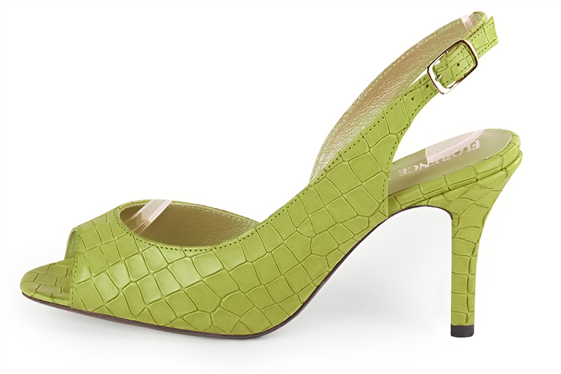 French elegance and refinement for these pistachio green slingback dress sandals, 
                available in many subtle leather and colour combinations. This pretty open-toe pump will clear your toes,
without having the drawbacks of an uncomfortable multi-strap sandal.
To be personalized or not, with your choice of materials and colors.  
                Matching clutches for parties, ceremonies and weddings.   
                You can customize these sandals to perfectly match your tastes or needs, and have a unique model.  
                Choice of leathers, colours, knots and heels. 
                Wide range of materials and shades carefully chosen.  
                Rich collection of flat, low, mid and high heels.  
                Small and large shoe sizes - Florence KOOIJMAN